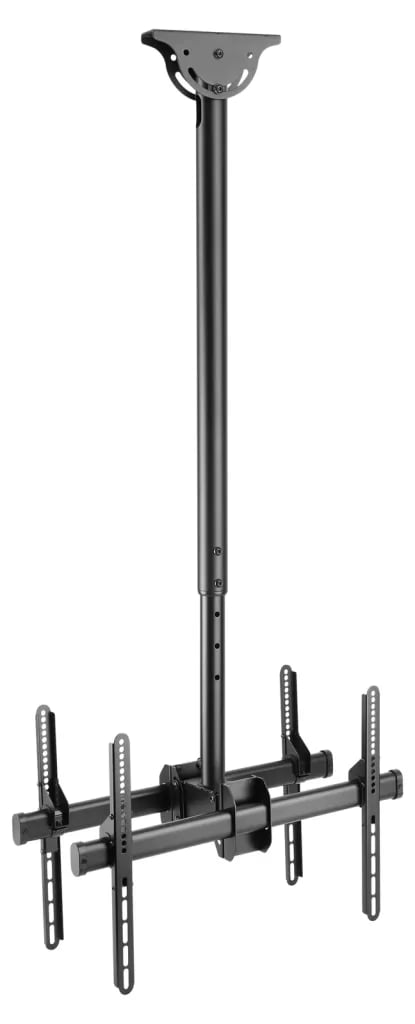 מתקן תקרתי גב אל גב PLB-CE946-01LD לשני מסכים עד 86 אינץ׳, מוט טלסקופי וצלחת תקרה מתכווננת