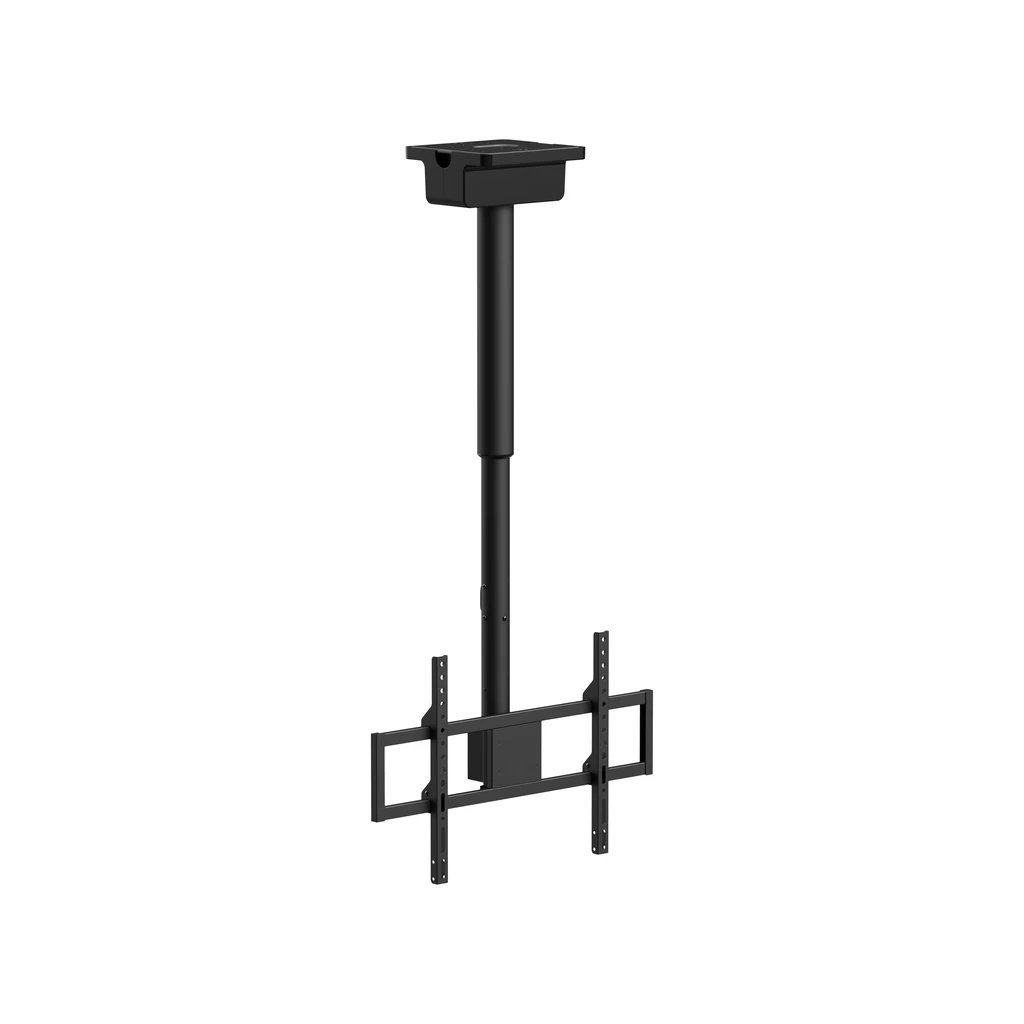 זרוע תקרה טלסקופית חשמלית PLB-M0946S בצבע שחור למסכים בגודל עד 86 אינץ', מוצגת על רקע לבן – מתקן תקרה עם סיבוב חשמלי וכוונון גובה.
